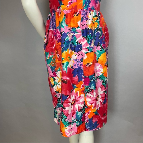 Vintage Floral Dress Sheath Vibrant Convertible Collar Square Neck Petite Lanz - Picture 12 of 16